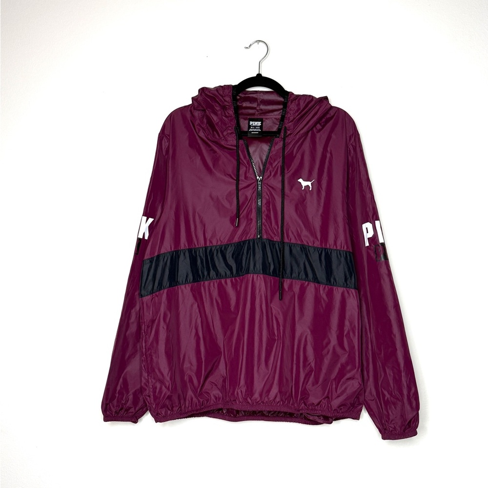 Victoria's Secret PINK Maroon 1/4 Zip‎ Nylon Pullover Hooded
Wind Breaker SZ M/L